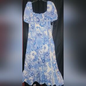 London Times Sky Blue and White Floral Maxi Dress